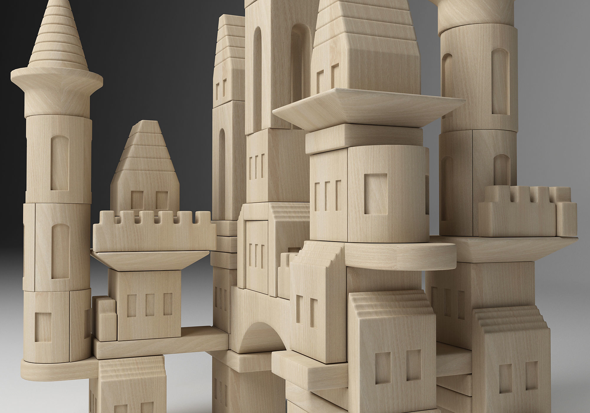 FAO Schwarz Wooden Castle Building Blocks Set Toy  3D model_10