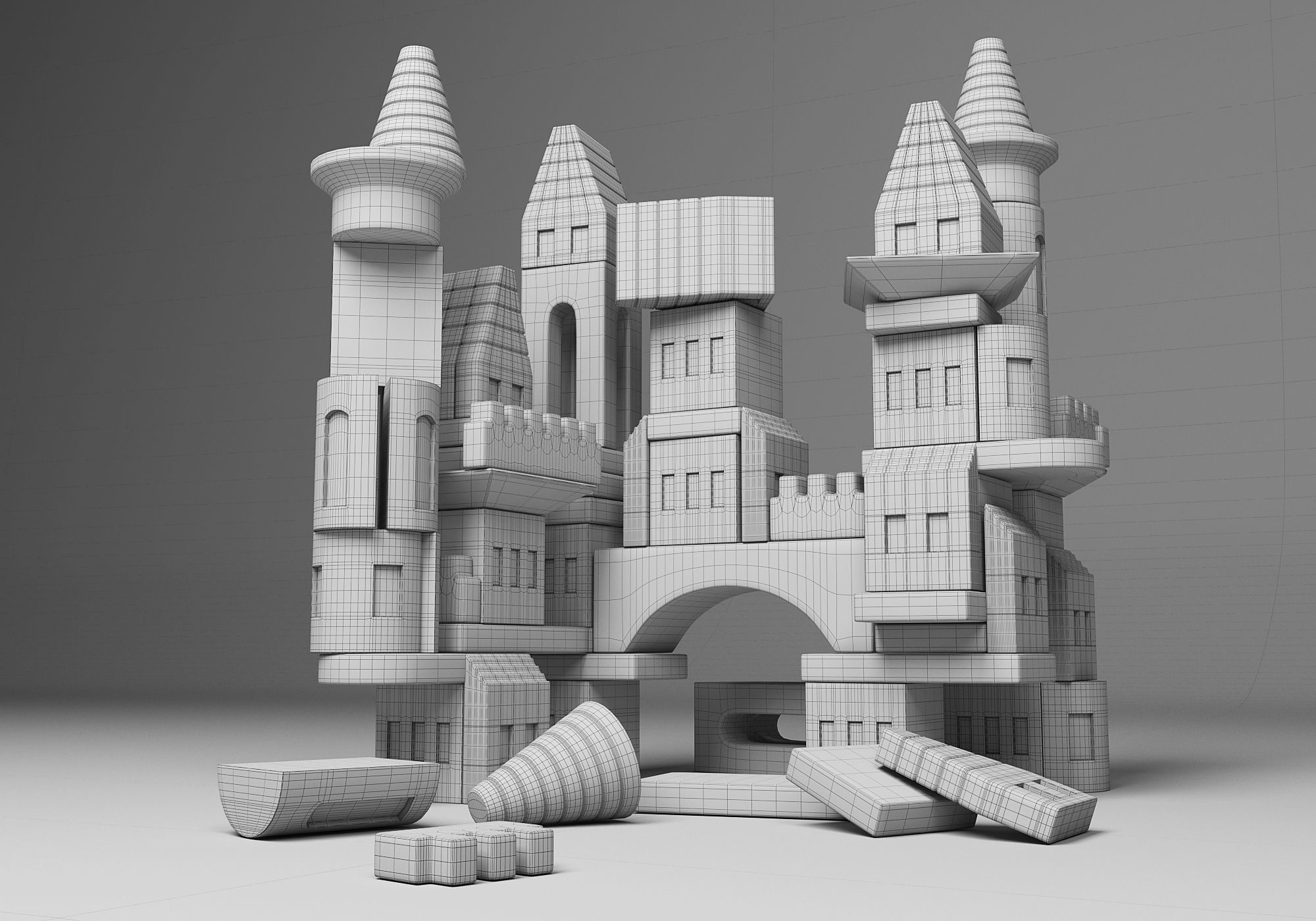 FAO Schwarz Wooden Castle Building Blocks Set Toy  3D model_17