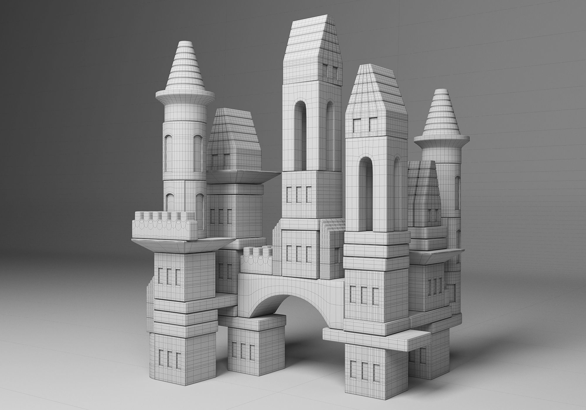 FAO Schwarz Wooden Castle Building Blocks Set Toy  3D model_15