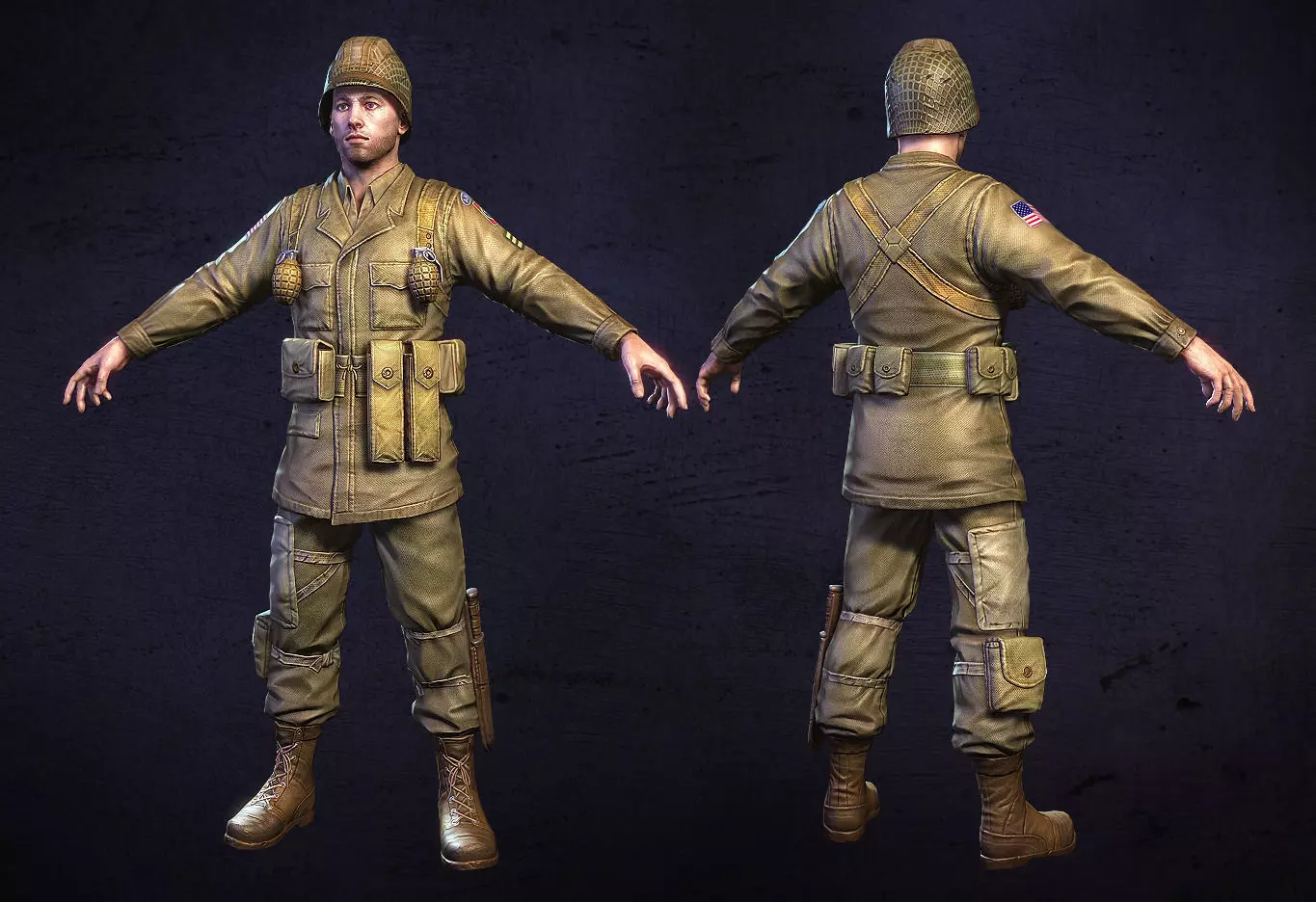 American Soldier World War Low Poly Low-poly 3D model_0