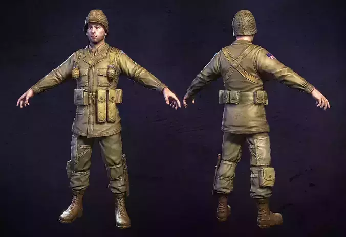American Soldier World War Low Poly Low-poly 3D model