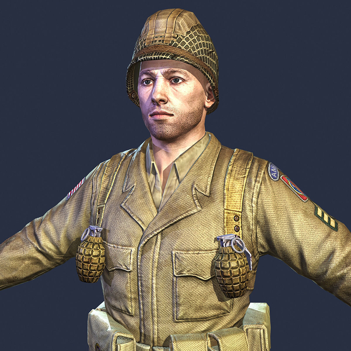 American Soldier World War Low Poly Low-poly 3D model_7
