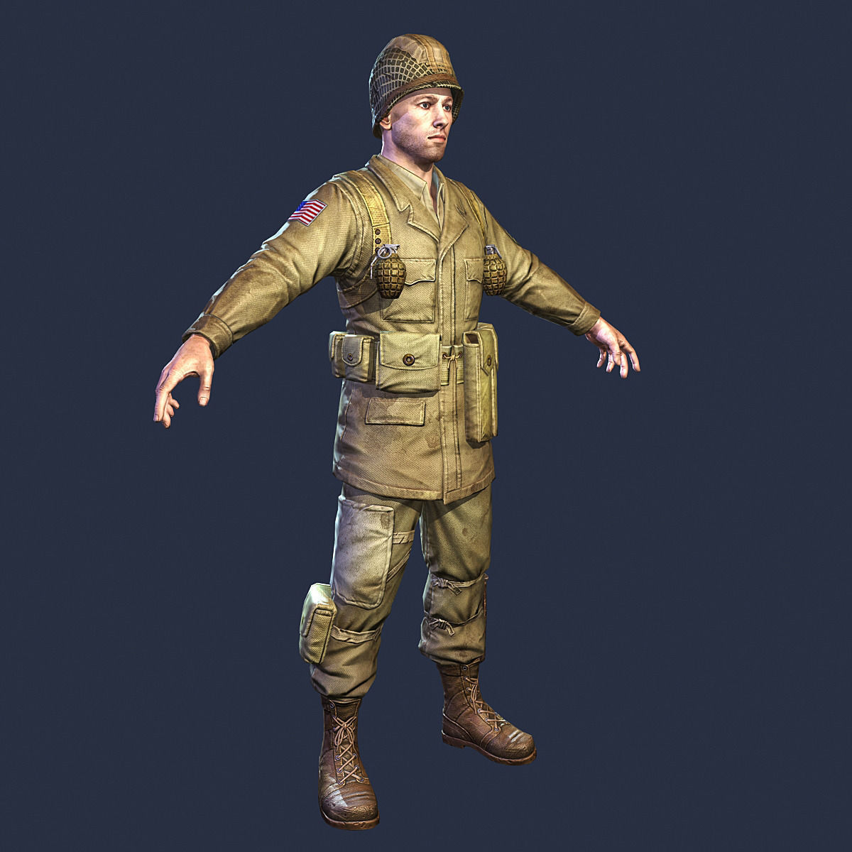 American Soldier World War Low Poly Low-poly 3D model_2