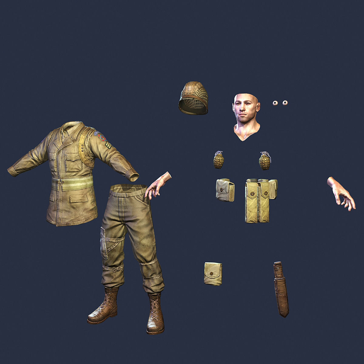 American Soldier World War Low Poly Low-poly 3D model_16