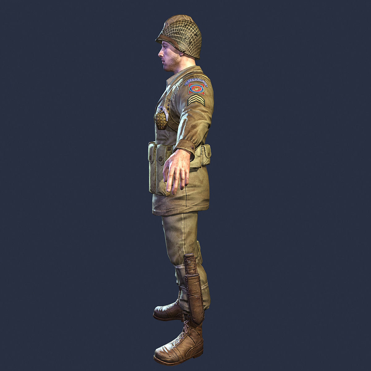 American Soldier World War Low Poly Low-poly 3D model_4