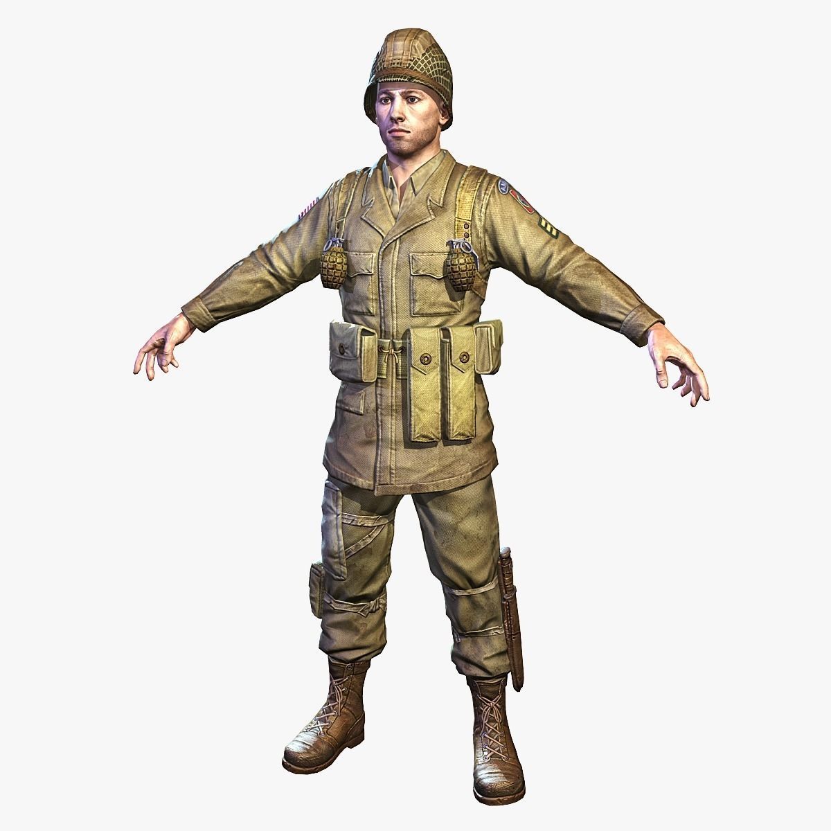 American Soldier World War Low Poly Low-poly 3D model_1