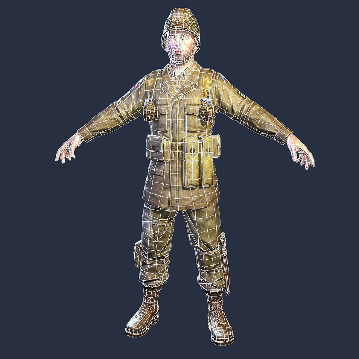 American Soldier World War Low Poly Low-poly 3D model_13