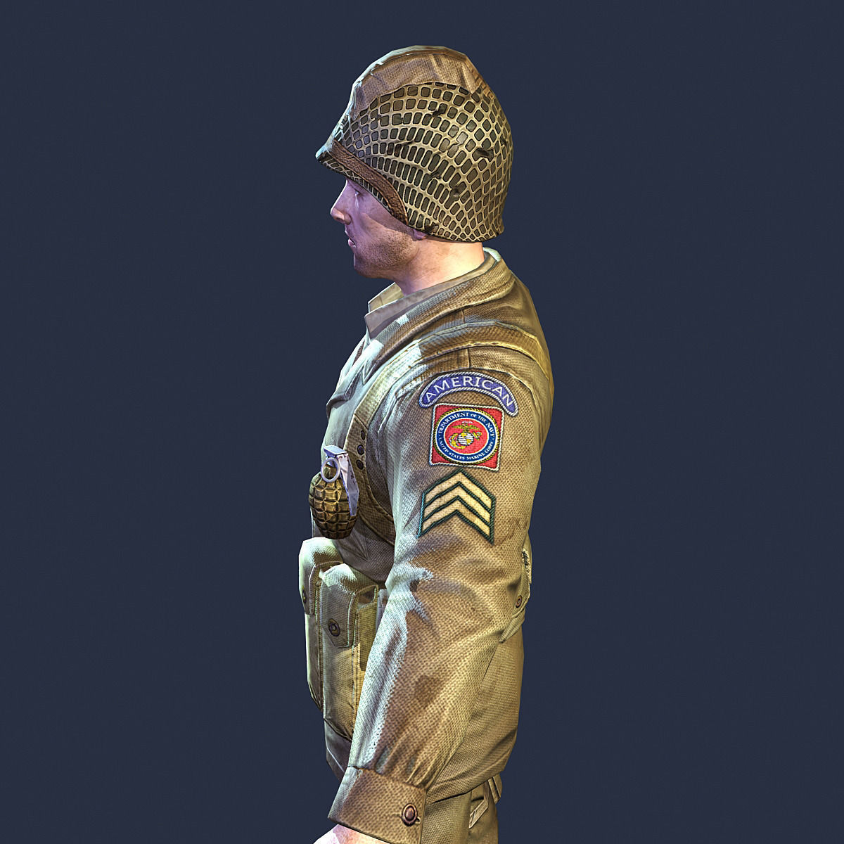 American Soldier World War Low Poly Low-poly 3D model_8