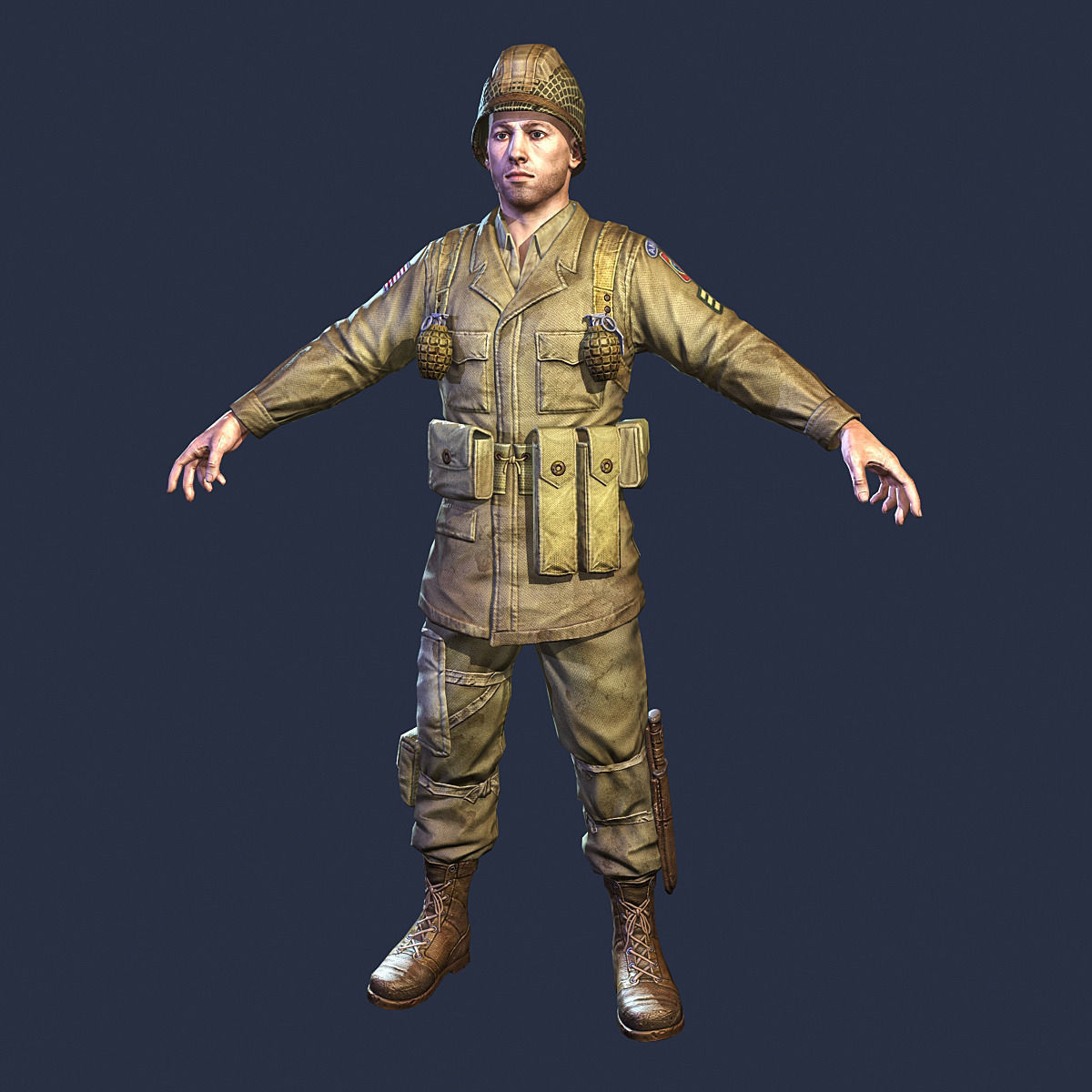 American Soldier World War Low Poly Low-poly 3D model_3