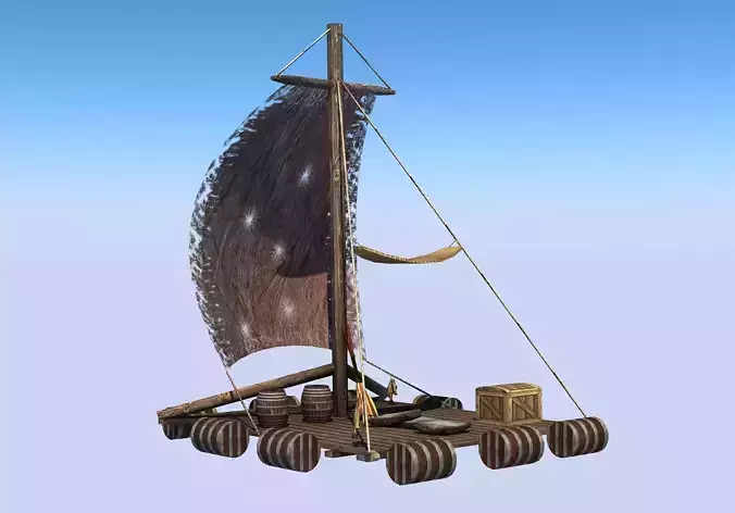 Raft -Low poly sailboat with lamp