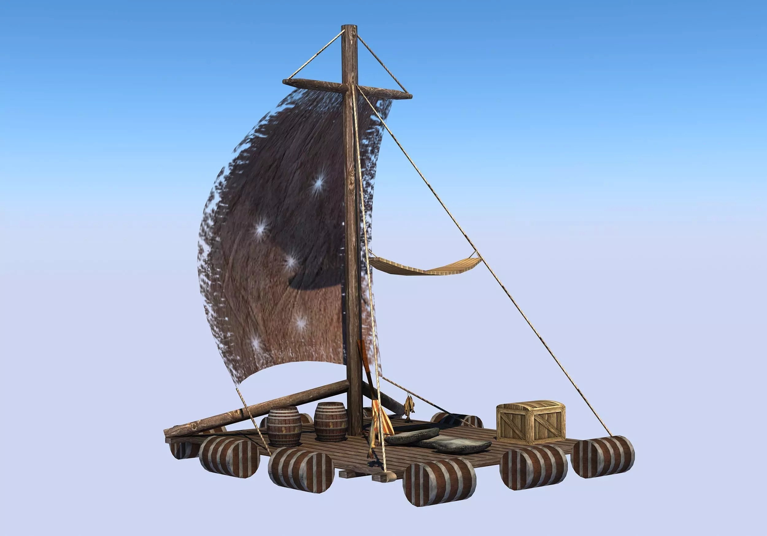 Raft -Low poly sailboat with lamp Low-poly 3D model