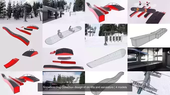 Snowboarding Collection design of ski lifts and escalators