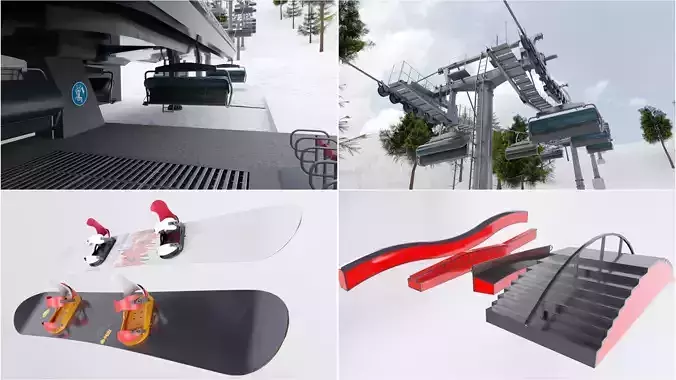 Snowboarding Collection design of ski lifts and escalators 