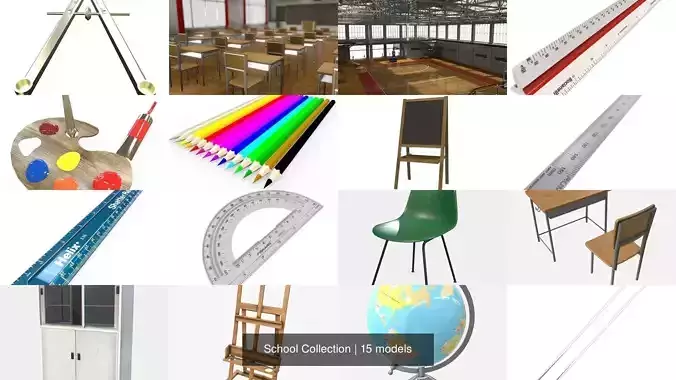School College Classroom Pack 3D Model Collection