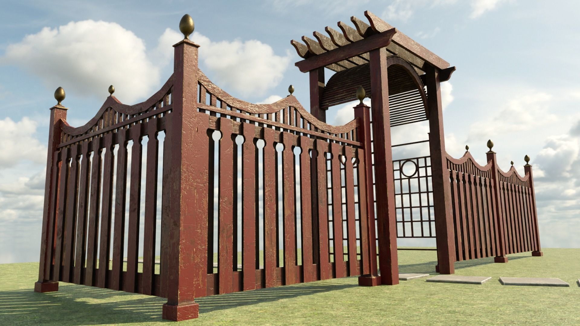 Fence Collection brick with two iron balls _3