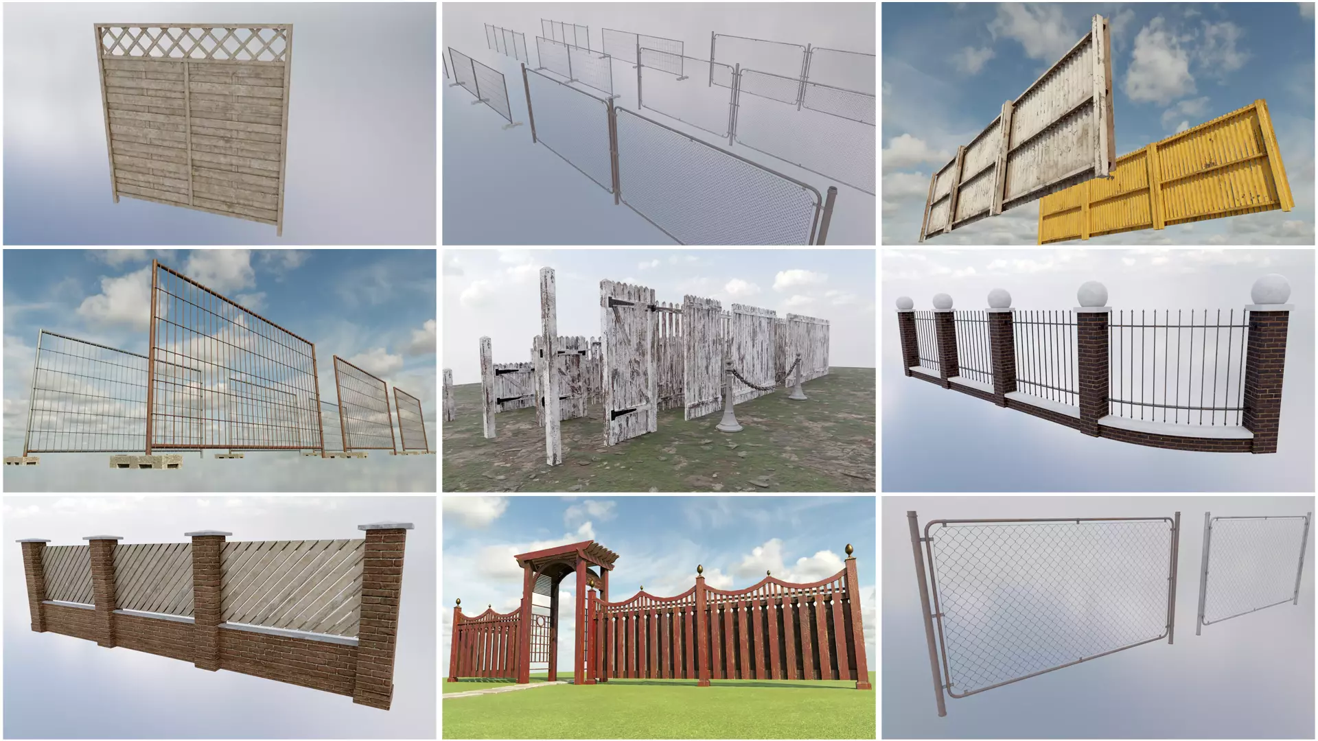 Fence Collection brick with two iron balls 3D Model Pack
