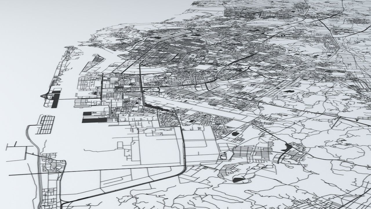 Kaohsiung City Road Network and Streets 3D model_4
