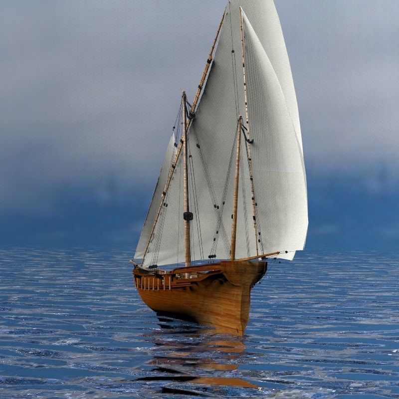 Battleship sailing ship in ocean 3D model_2