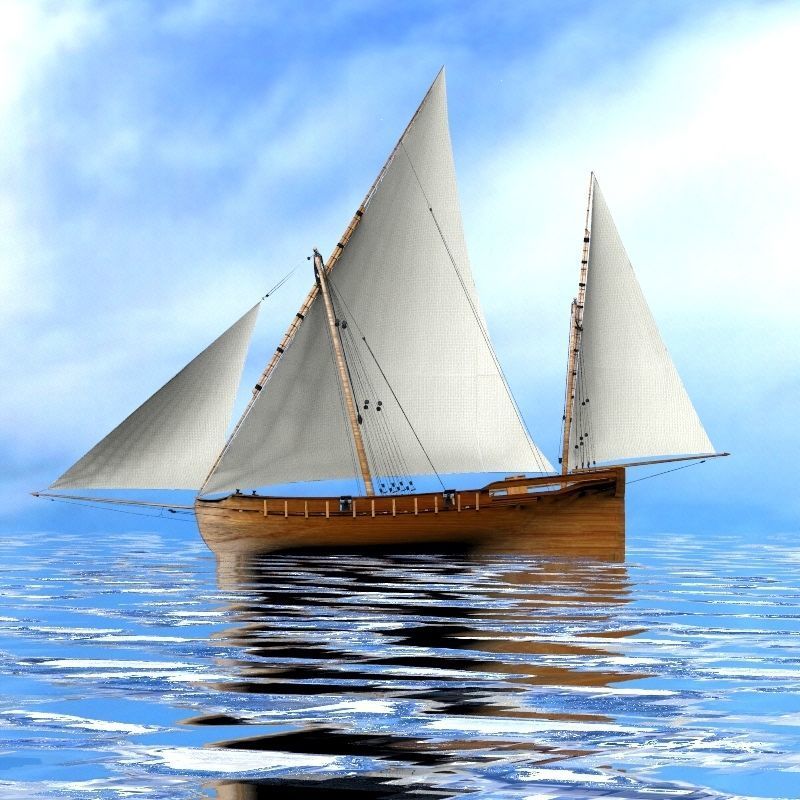 Battleship sailing ship in ocean 3D model_3