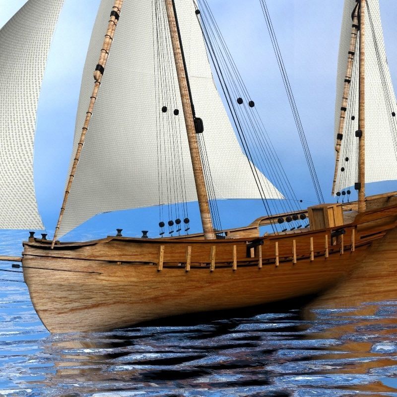 Battleship sailing ship in ocean 3D model_5