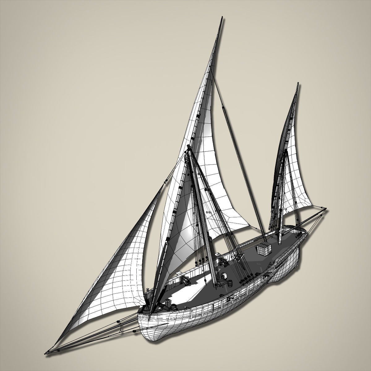 Battleship sailing ship in ocean 3D model_7