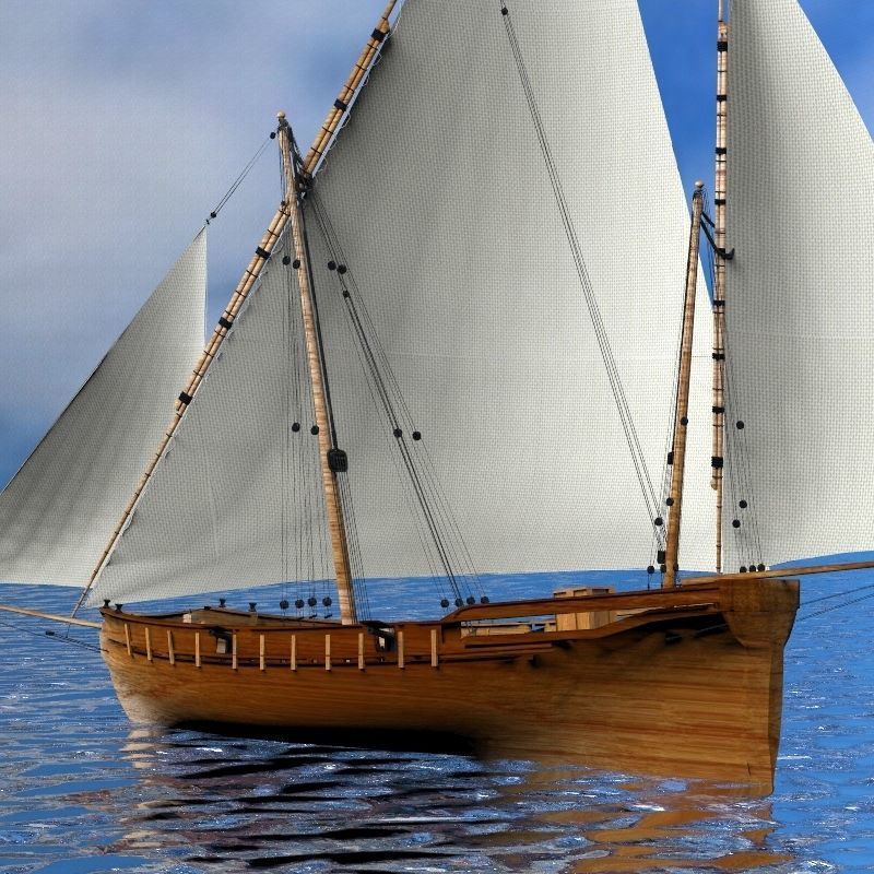 Battleship sailing ship in ocean 3D model_4