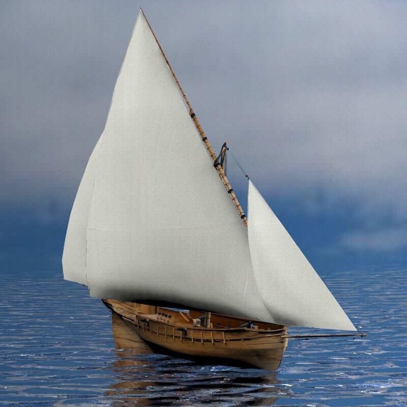 Battleship sailing ship in ocean 3D model_1