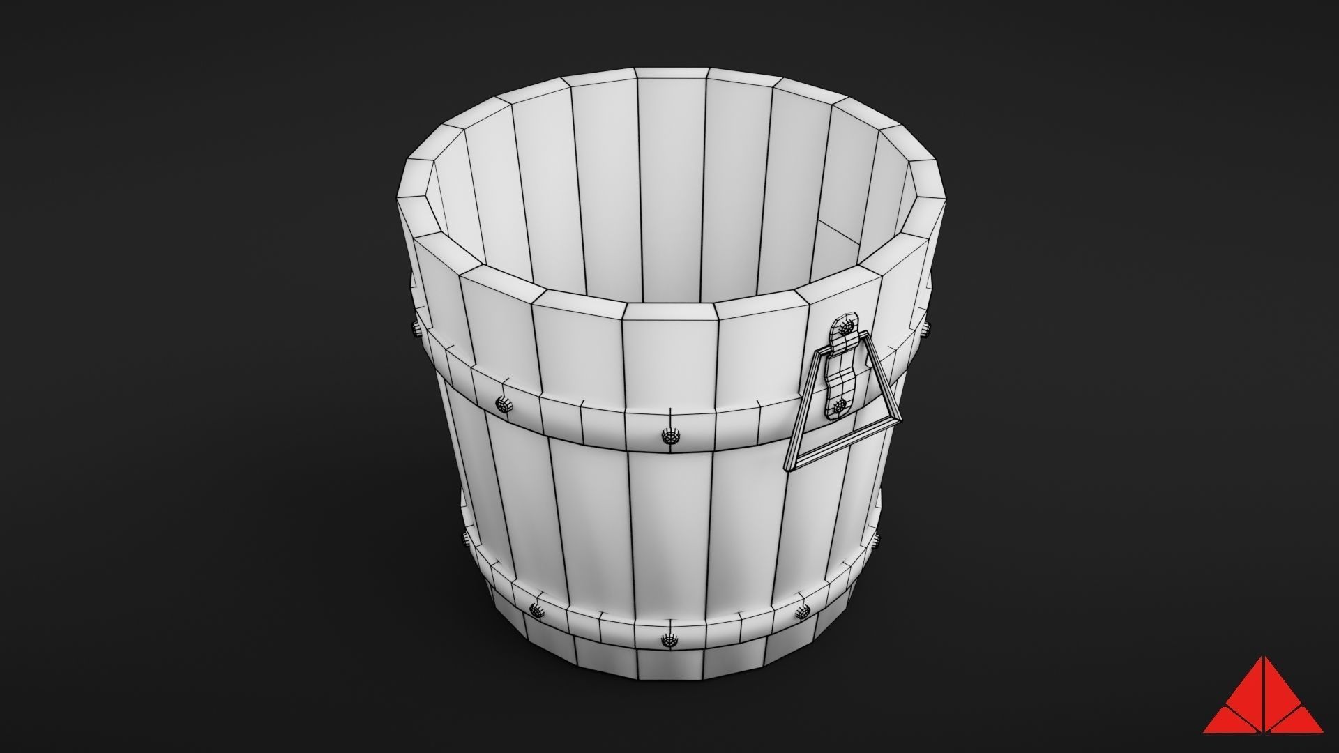 Wooden bucket Low-poly 3D model_39