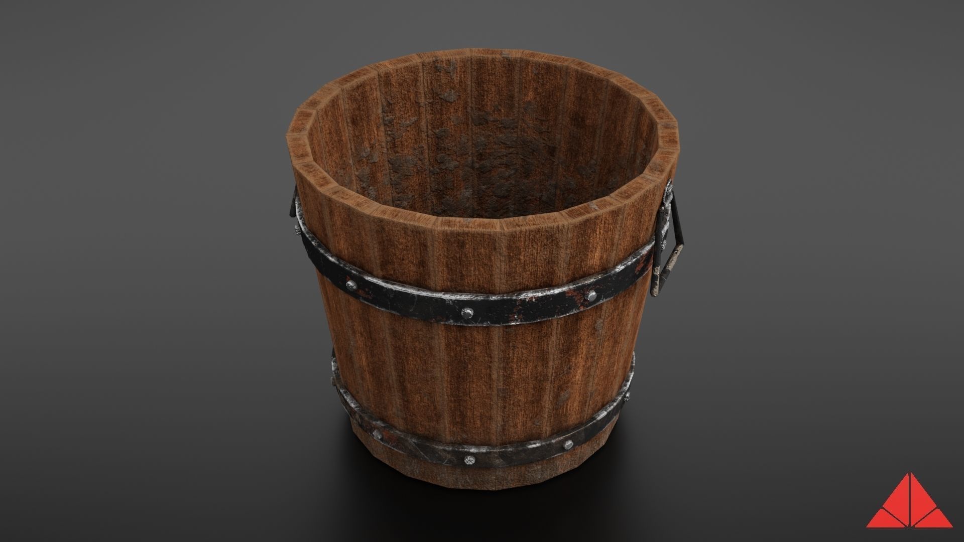 Wooden bucket Low-poly 3D model_3
