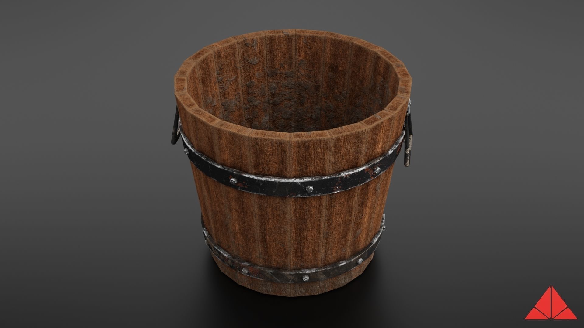Wooden bucket Low-poly 3D model_4