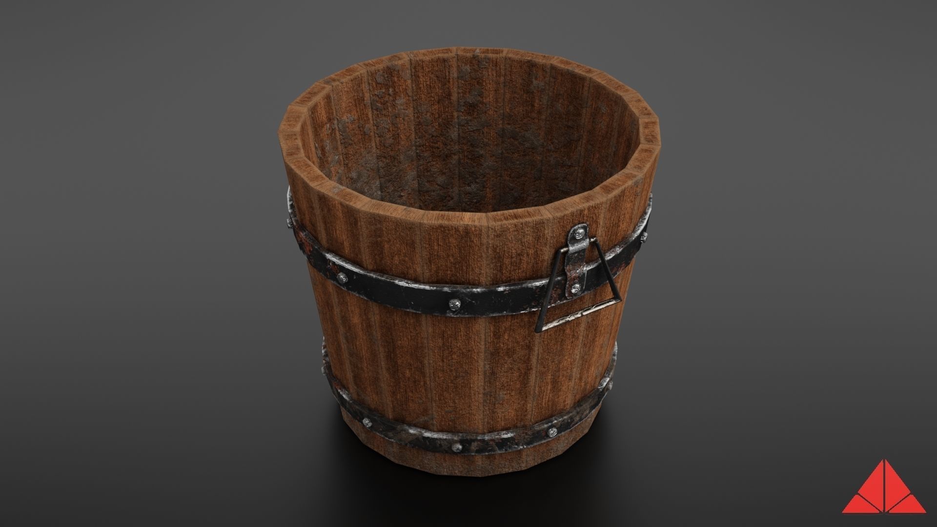 Wooden bucket Low-poly 3D model_10
