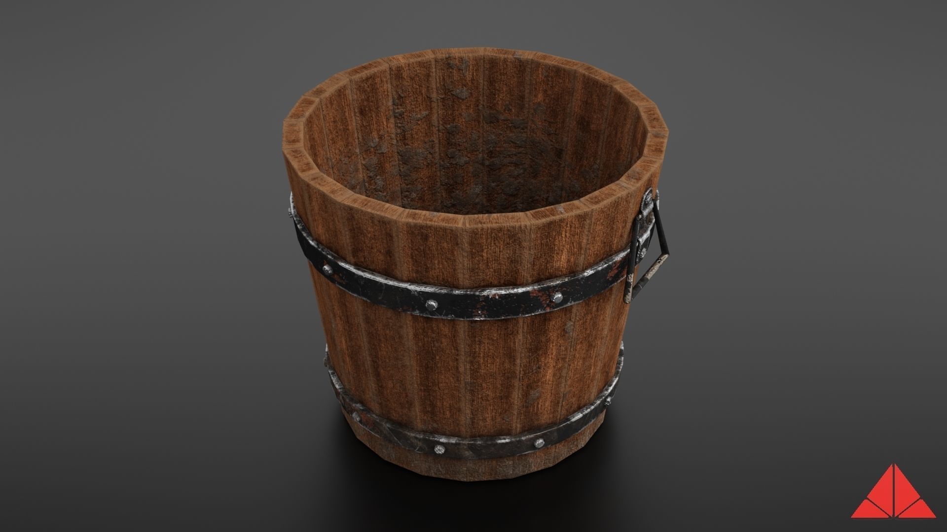 Wooden bucket Low-poly 3D model_2