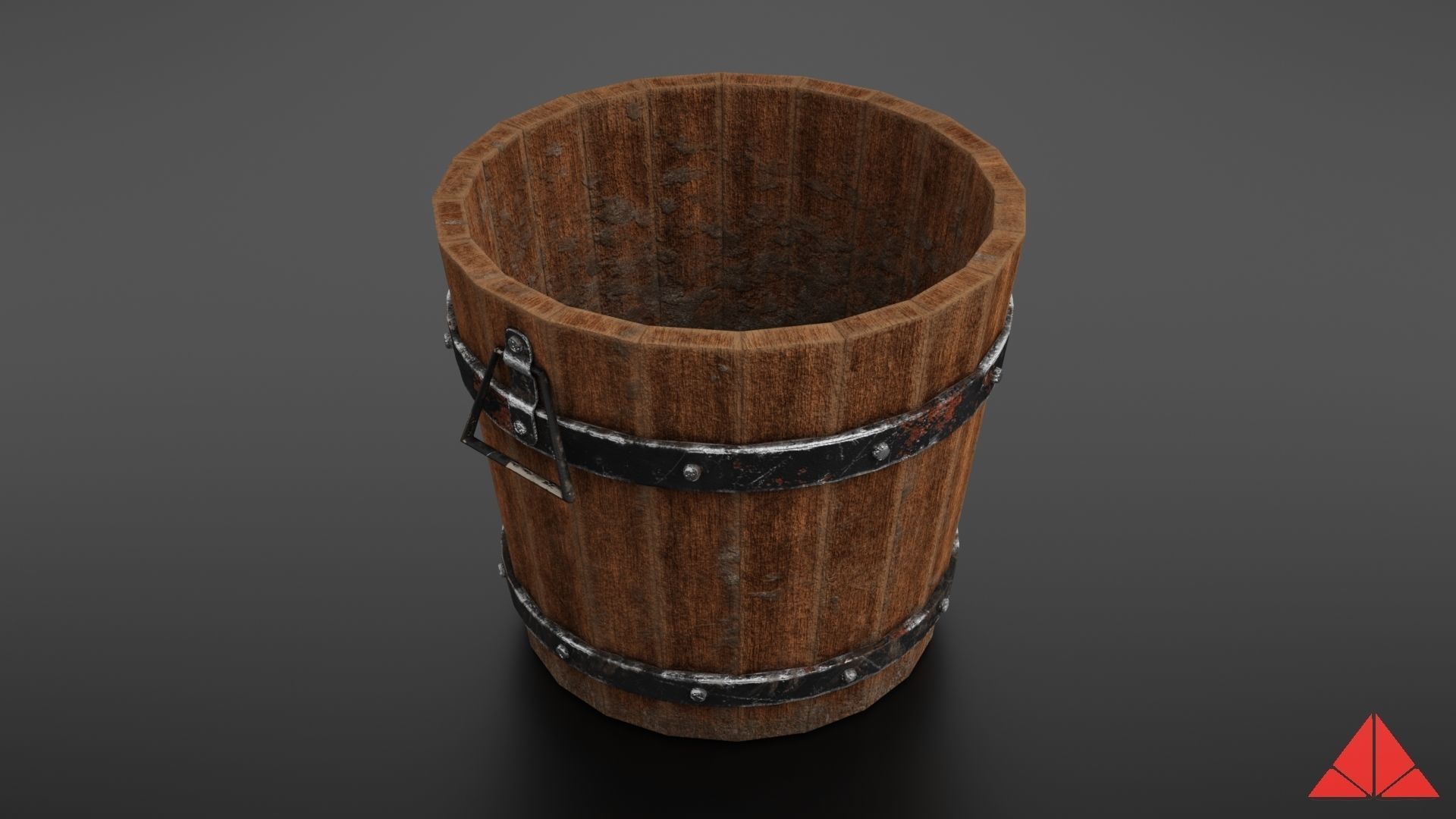 Wooden bucket Low-poly 3D model_14