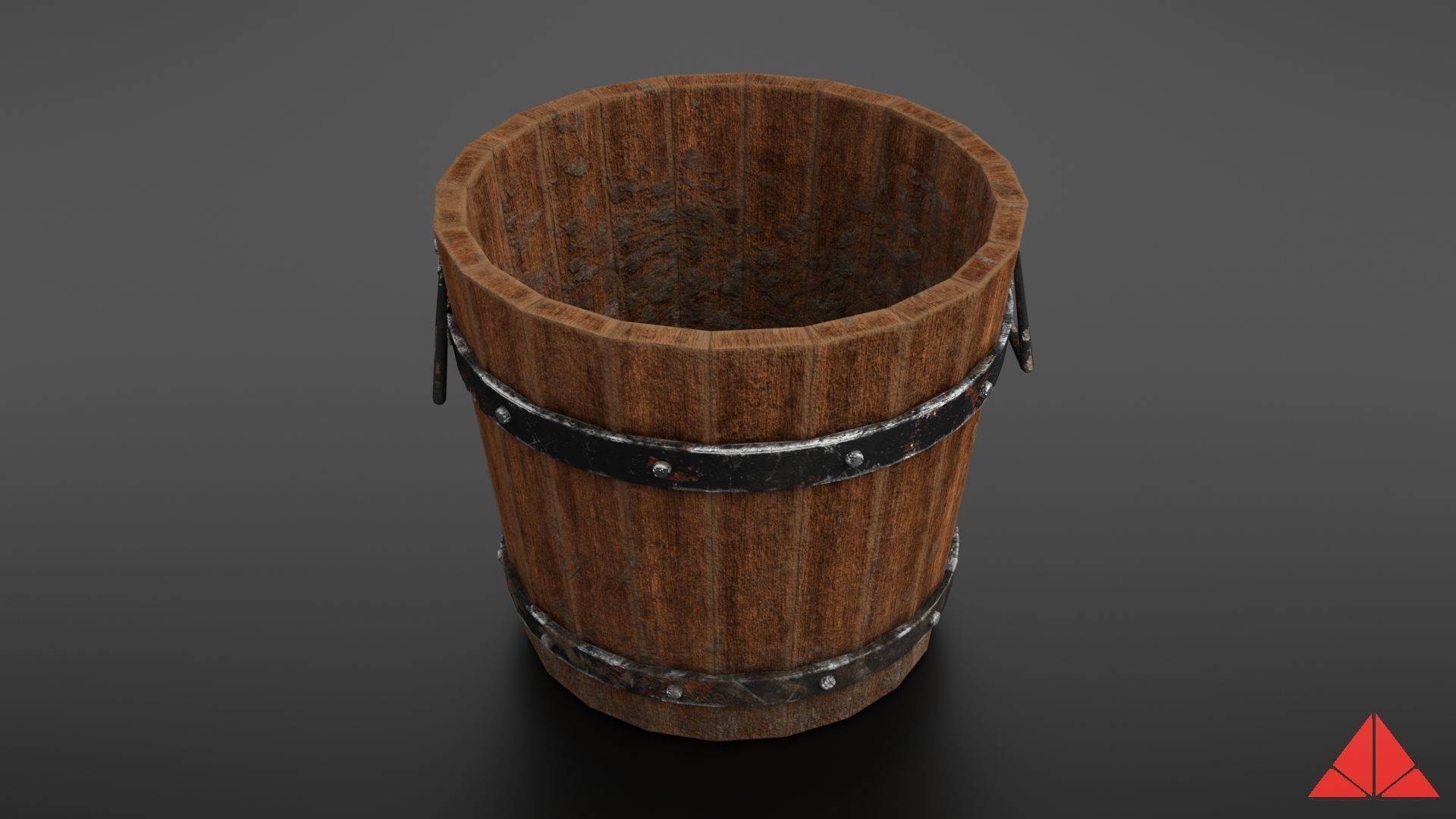 Wooden bucket Low-poly 3D model_5
