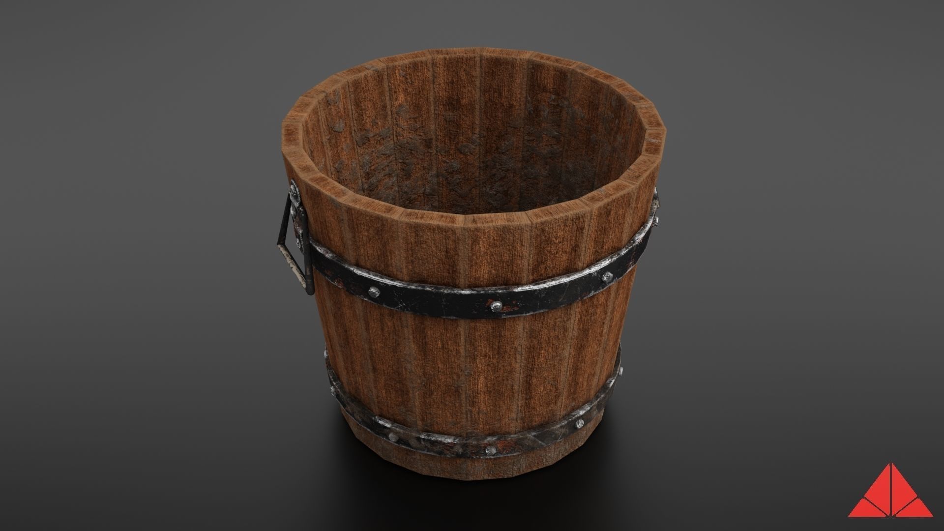 Wooden bucket Low-poly 3D model_6