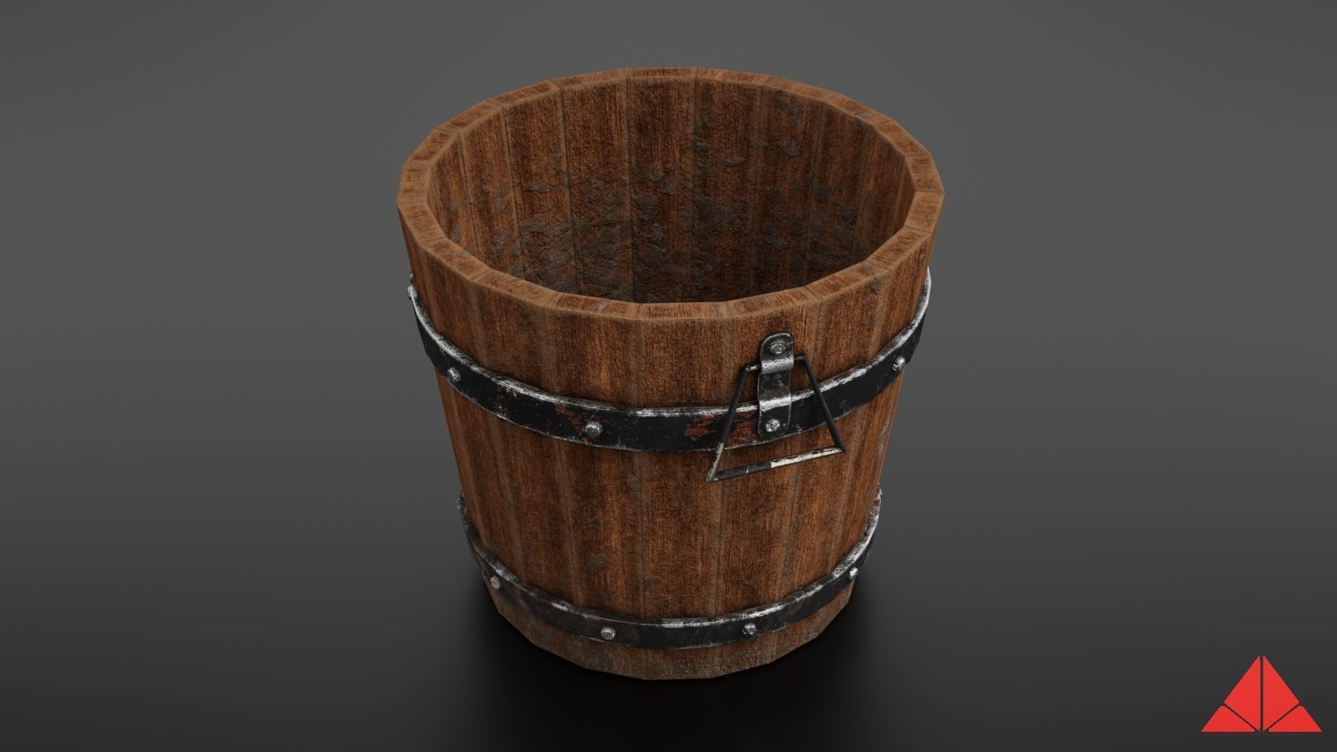 Wooden bucket Low-poly 3D model_17