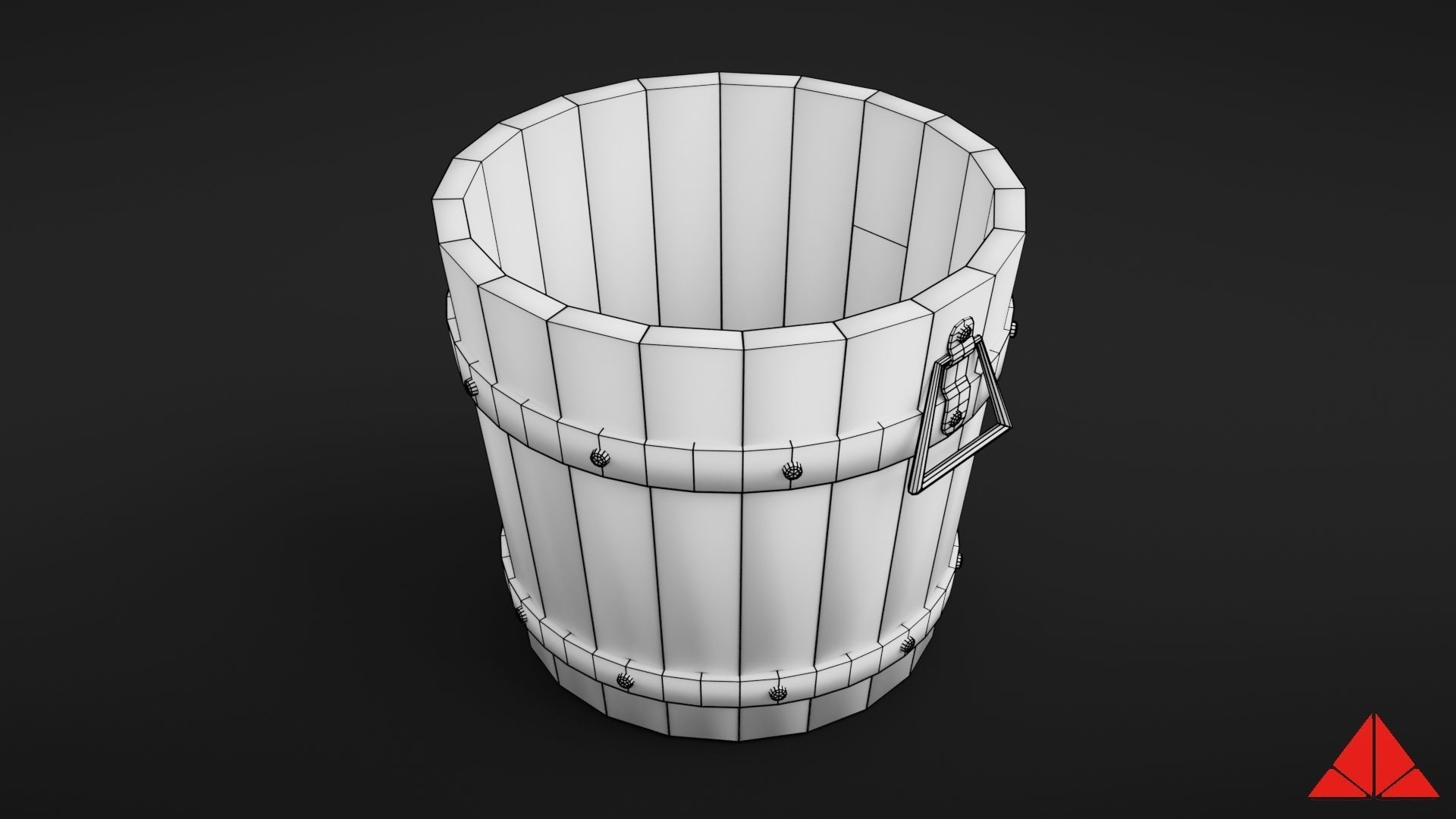 Wooden bucket Low-poly 3D model_40