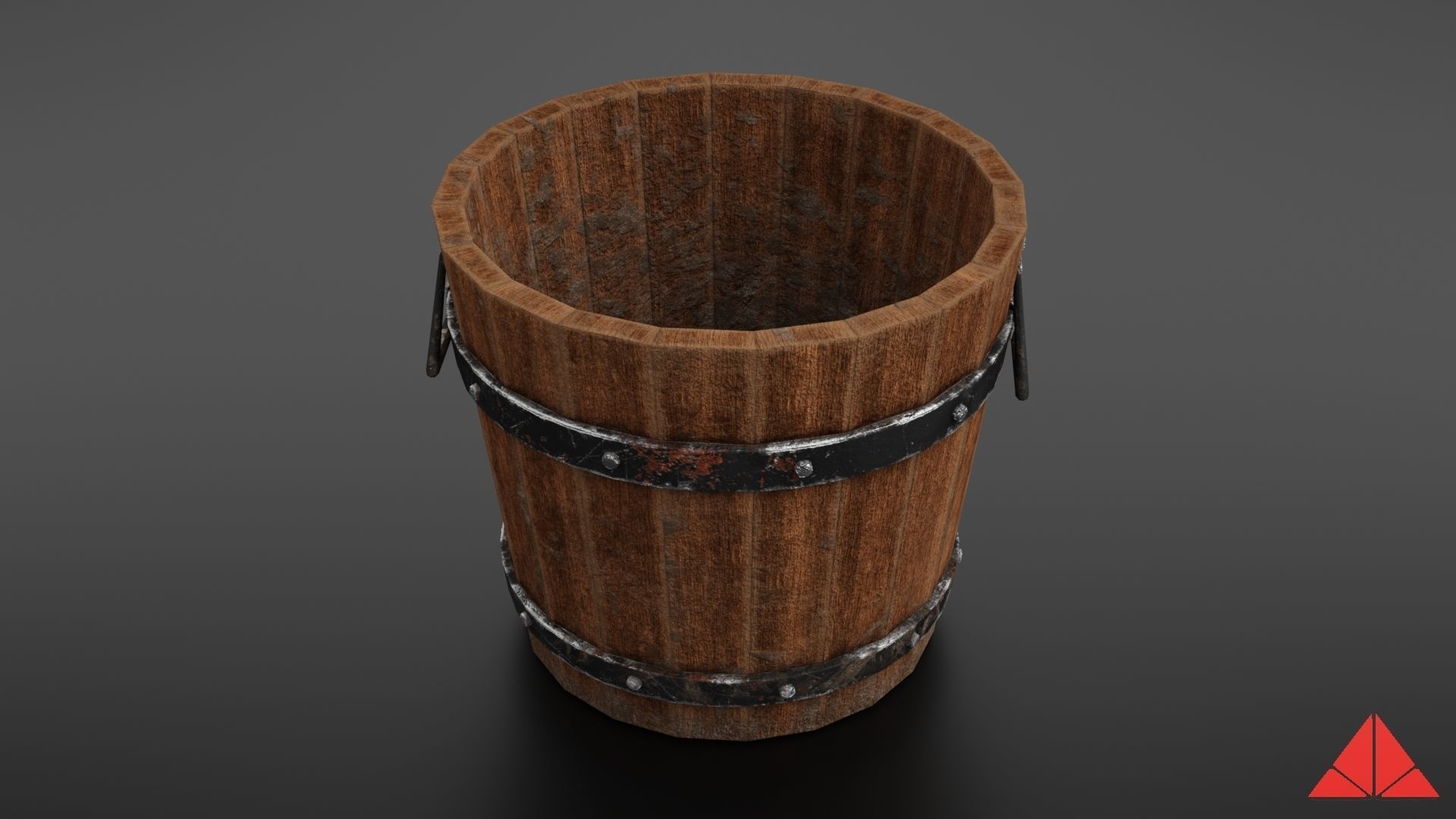 Wooden bucket Low-poly 3D model_12