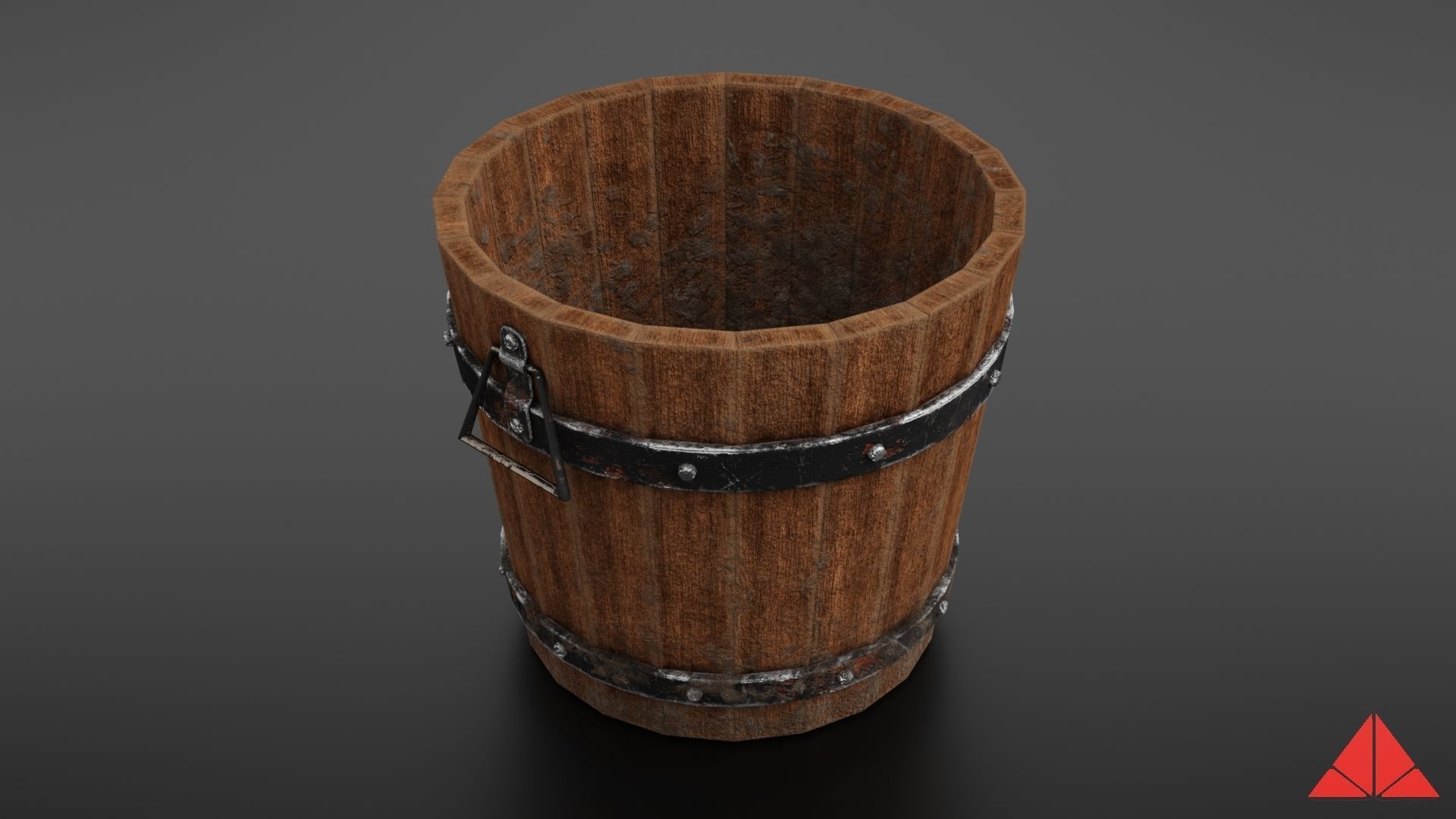 Wooden bucket Low-poly 3D model_7