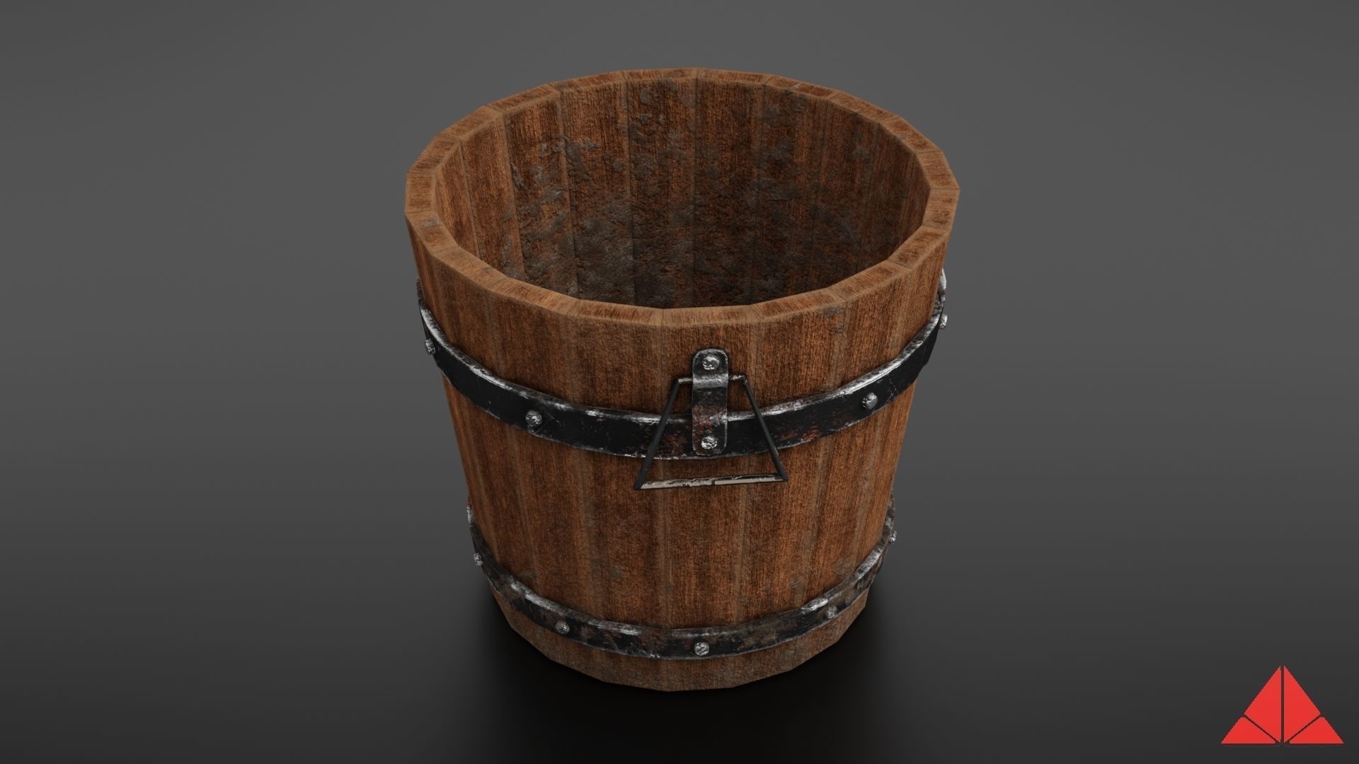 Wooden bucket Low-poly 3D model_9