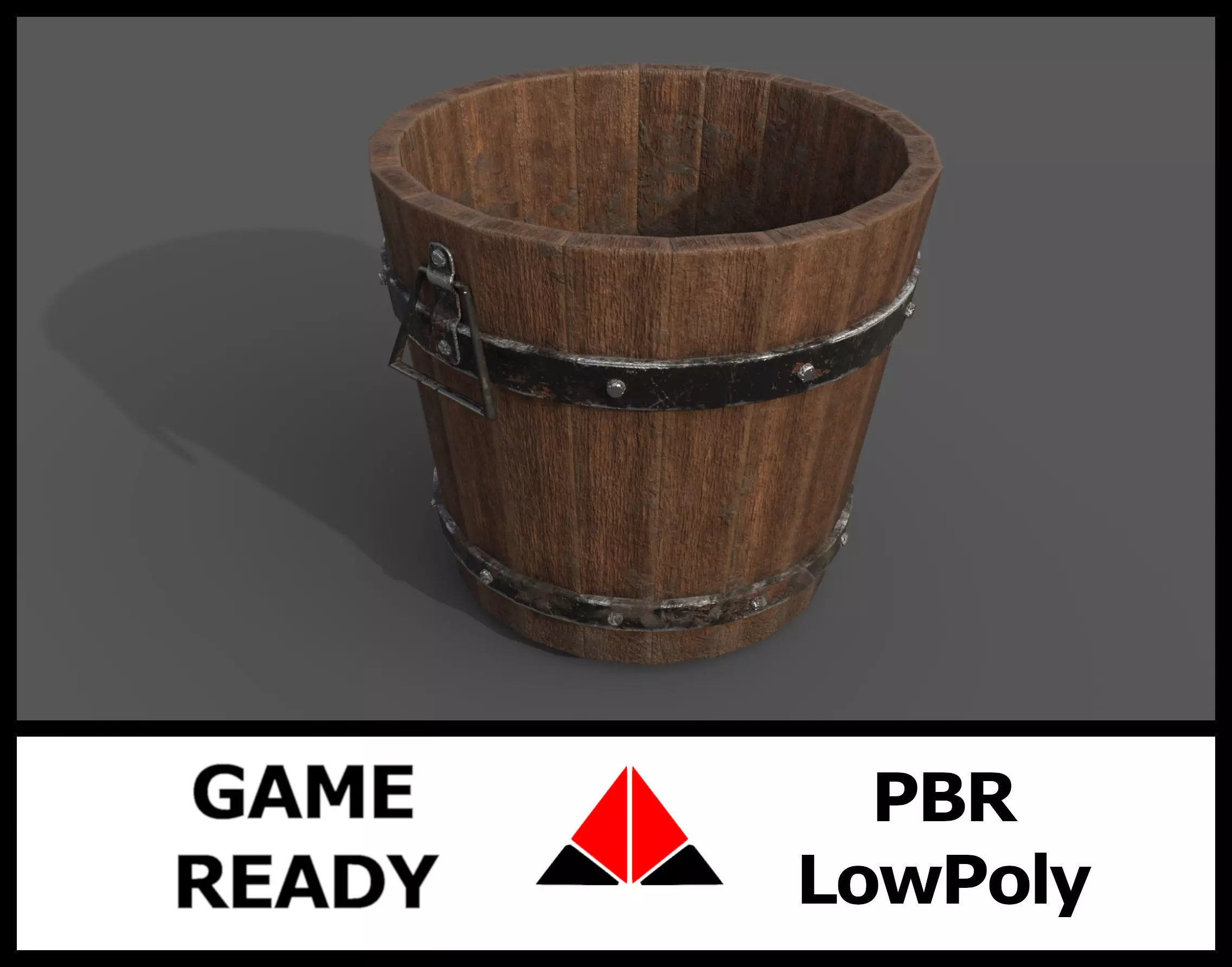 Wooden bucket Low-poly 3D model_0