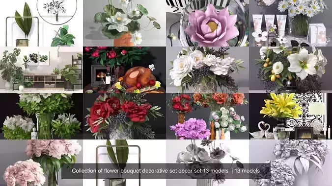 Collection of flower bouquet decorative set decor set 13 models 