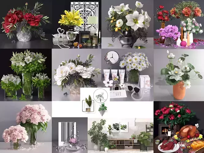 Collection of flower bouquet decorative set decor set 13 models  