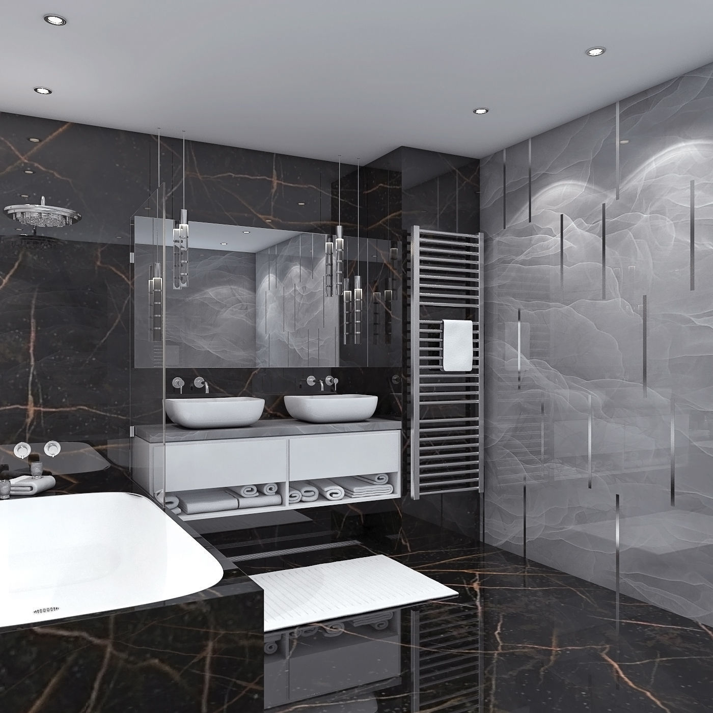 BathRoom modern with marble 3D model_2