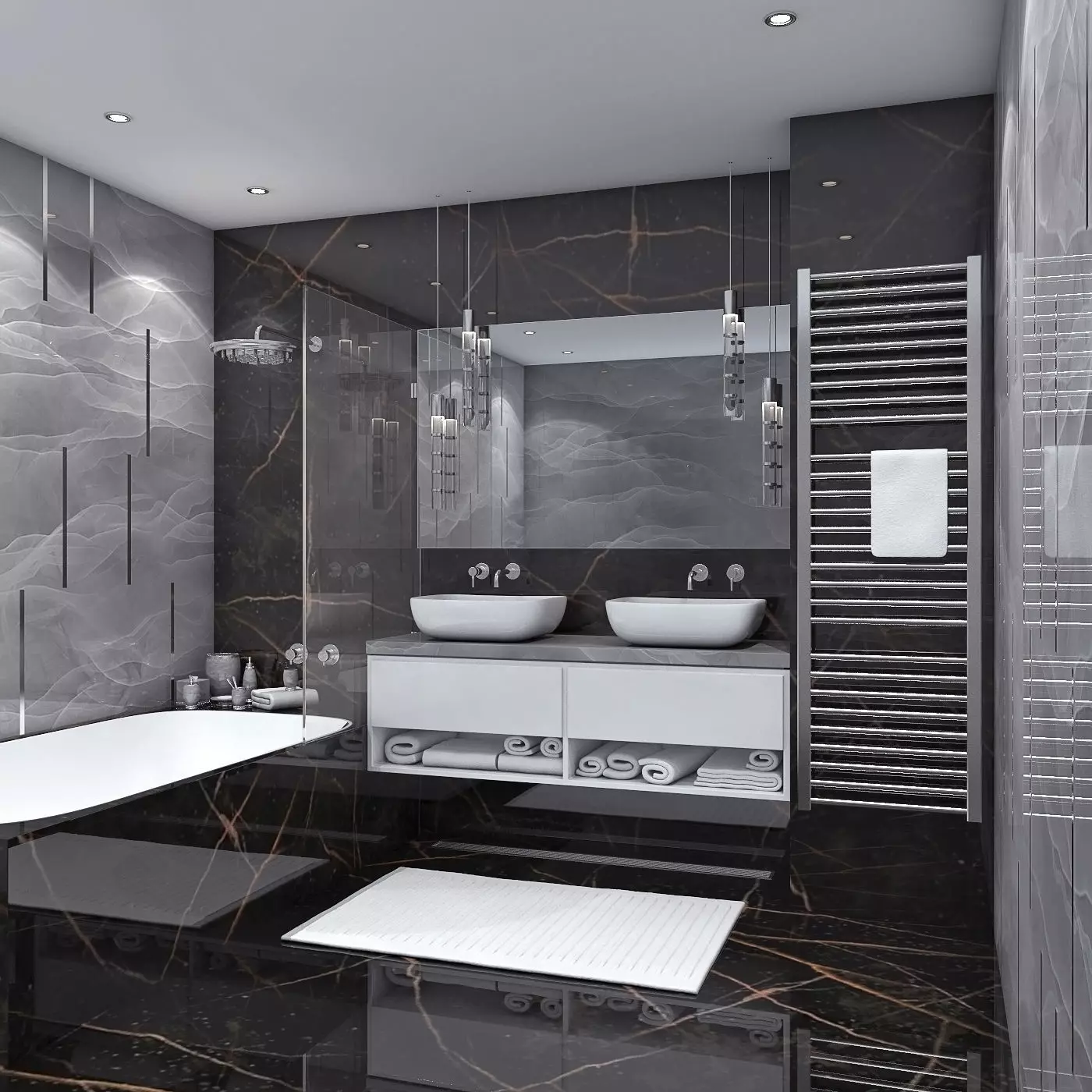 BathRoom modern with marble 3D model_0