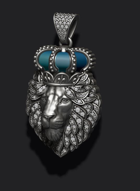 Leon pendant with royal crown diamonds and closed mouth 023 3D print model_1