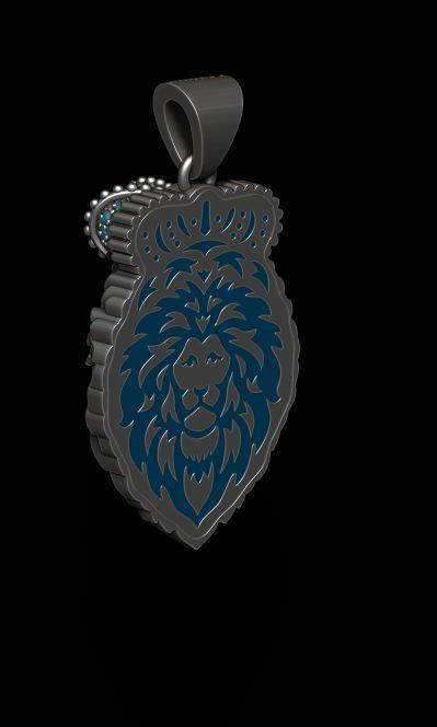 Leon pendant with royal crown diamonds and closed mouth 023 3D print model_4