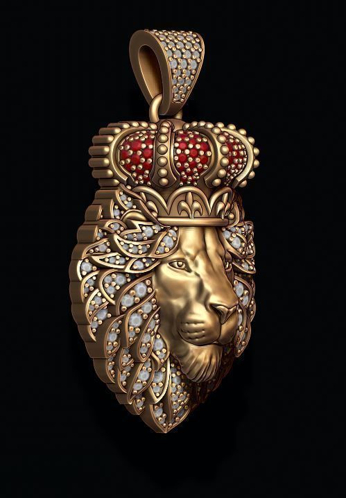 Leon pendant with royal crown diamonds and closed mouth 023 3D print model_5