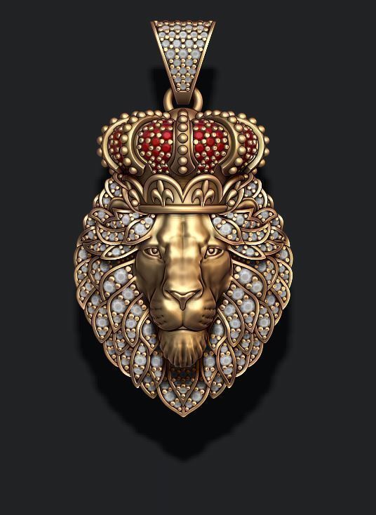 Leon pendant with royal crown diamonds and closed mouth 023 3D print model_3