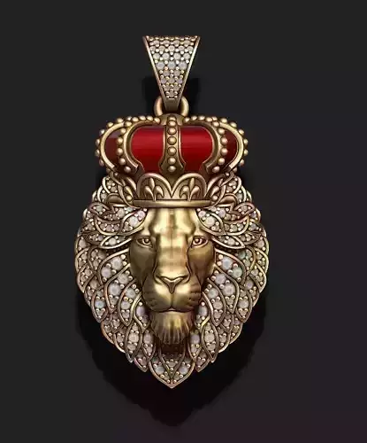 Leon pendant with royal crown diamonds and closed mouth 023 3D print model